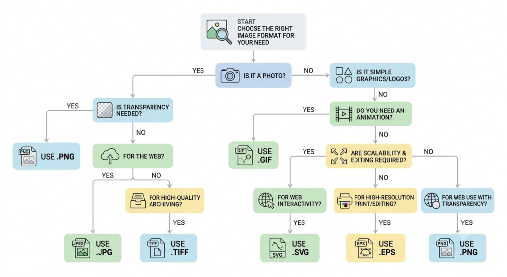Flowchart guide for choosing the right image file format