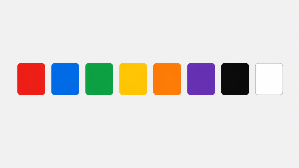 Visual swatch strip showing the eight most common logo colors
